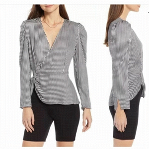 NWT Something Navy gathered peplum striped blouse top Nordstrom Women’s Size S